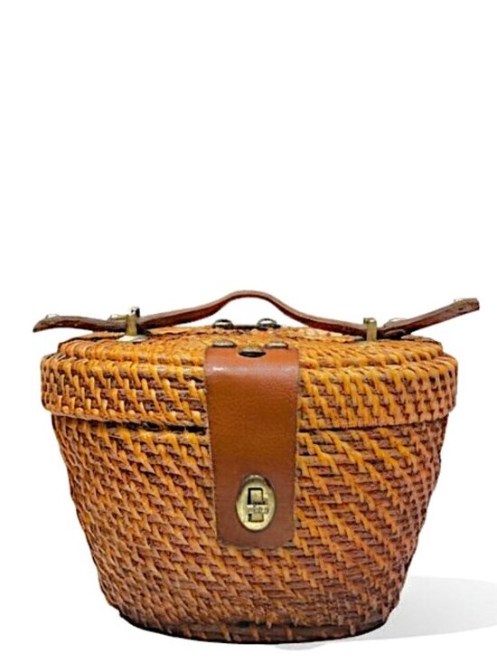 Patricia Nash Handbags - Patricia Nash Caselle Wicker Basket Bag Leather Trim Turn Lock Purse